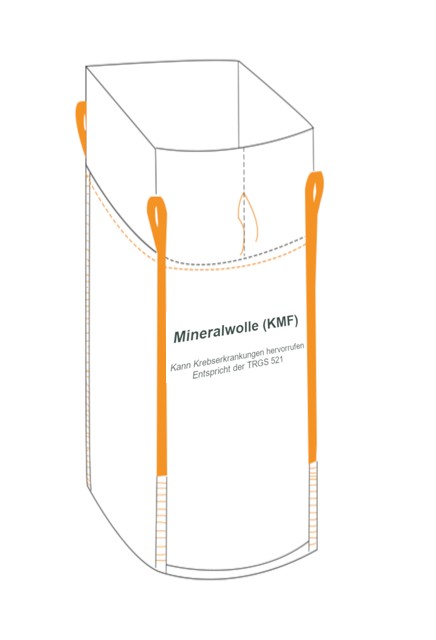 Big Bag Mineralwolle 90x90x220 cm beschichtet SWL 250kg, Aufdruck Mineralwolle