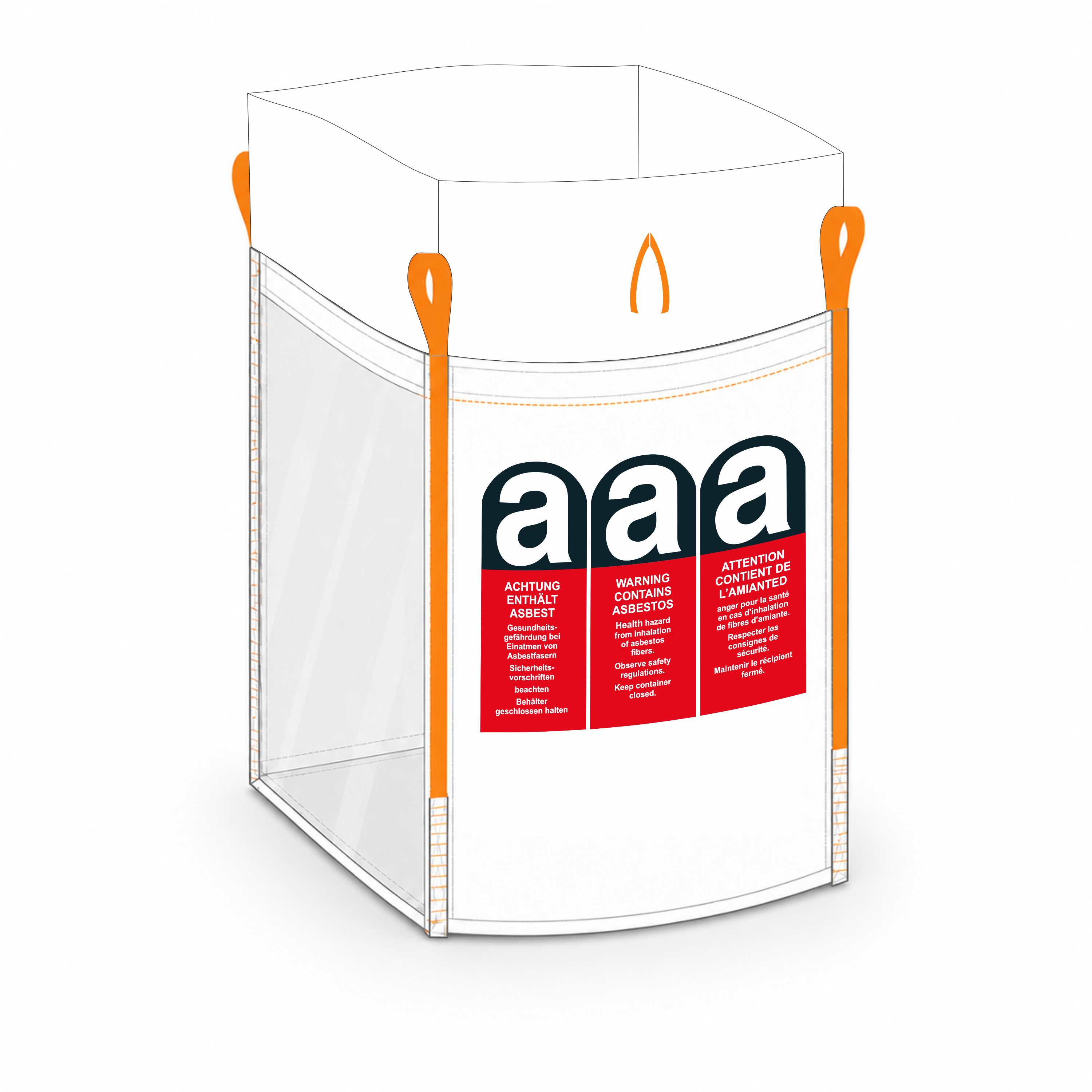 Asbest Big Bag 90x90x110 cm, SWL 1000kg beschichtet, 2-seitig transparent